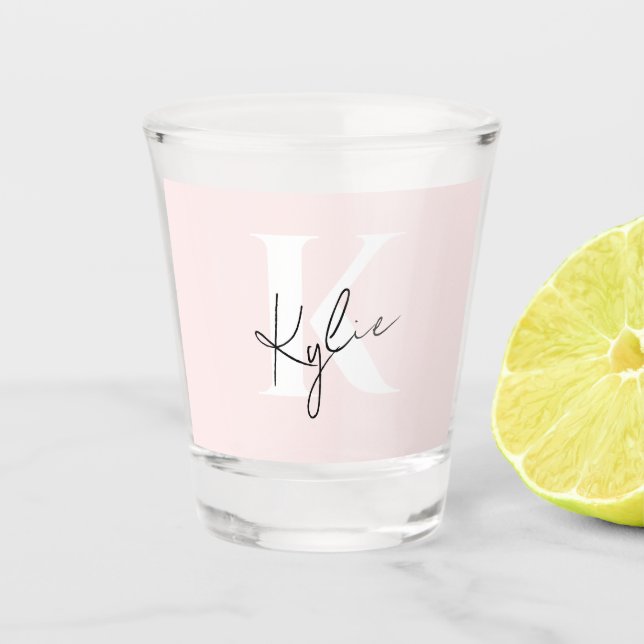 Modern Blush Rose Personalised Monogram Name -  Shot Glass (Front)