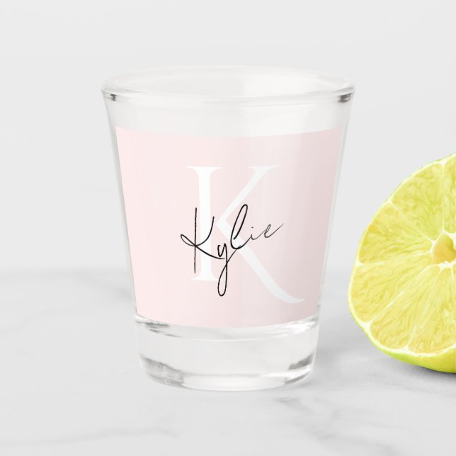 Modern Blush Rose Personalised Monogram Name -  Shot Glass (Front)