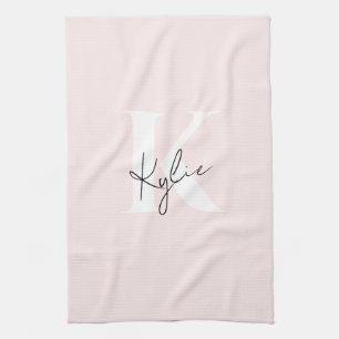 Modern Blush Rose Personalised Monogram Name - Tea Towel