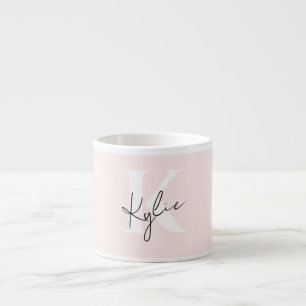 Modern Blush Rose Personalized Monogram Name - Espresso Cup
