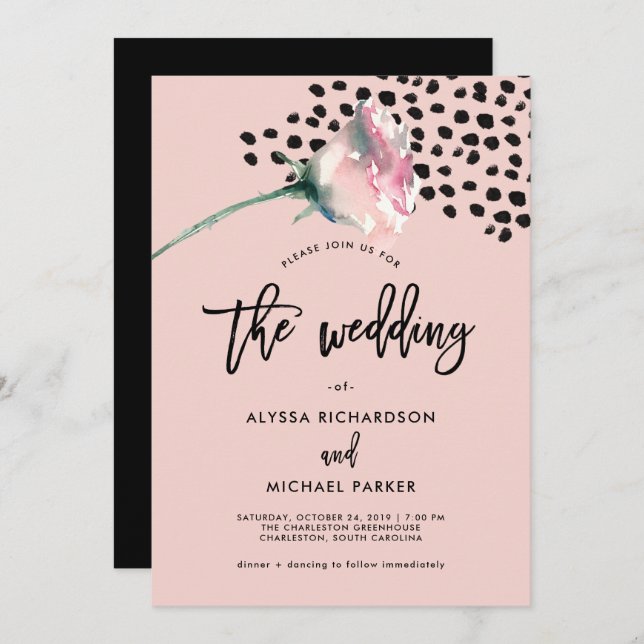 Modern Blush Rose with Black | Wedding Invitation (Front/Back)