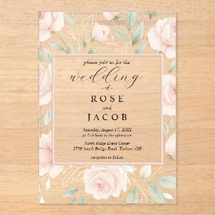 Modern Blush Roses Acrylic Wedding Invitation