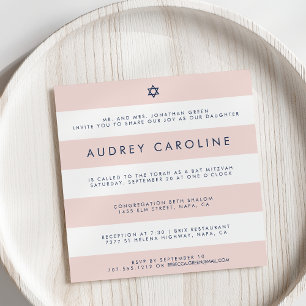 Modern Blush Stripe Bat Mitzvah Invitation