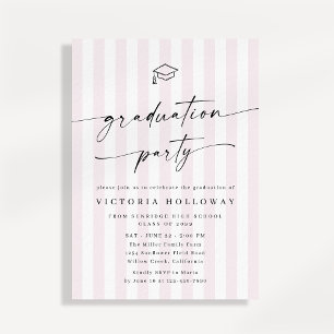 Modern Blush Stripe Non Photo Graduation Party Invitation