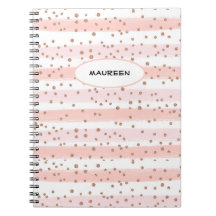 Modern Blush Stripes Golden Dots Personalise Name