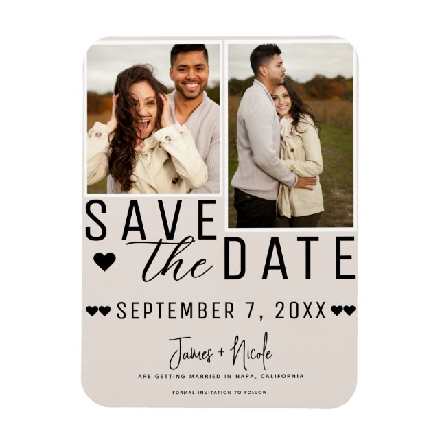 Modern Blush Tan Save the Date 2 Photo Wedding  Magnet (Vertical)