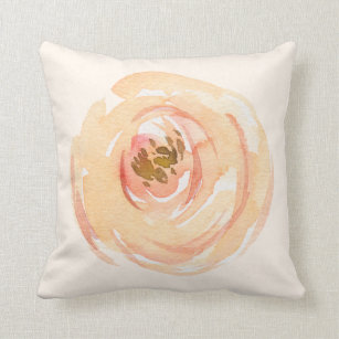 Modern blush tangerine pastel watercolor floral cushion