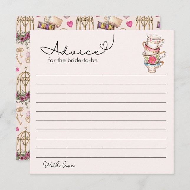 Modern Blush Tea Party Bridal Shower Advice  Card (Front/Back)