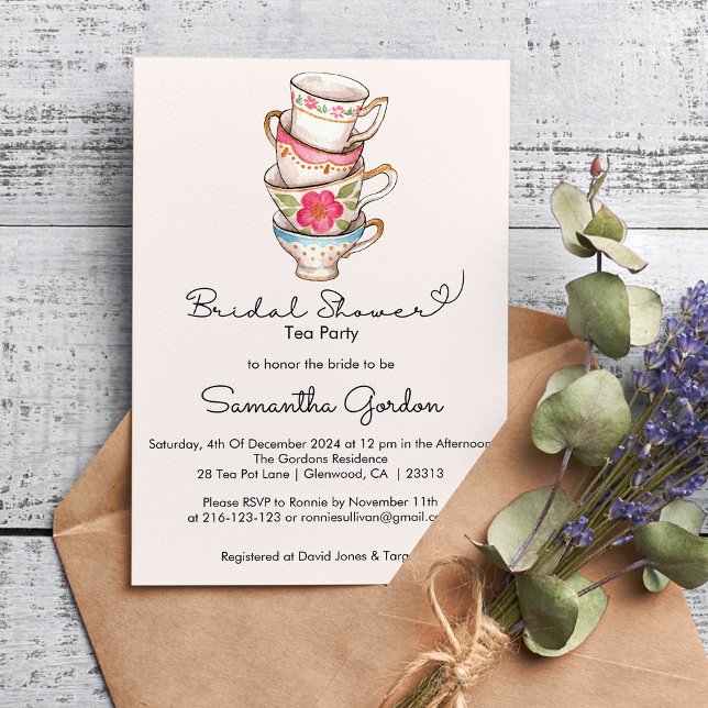 Modern Blush Tea Party Bridal Shower Invitation (Creator Uploaded)