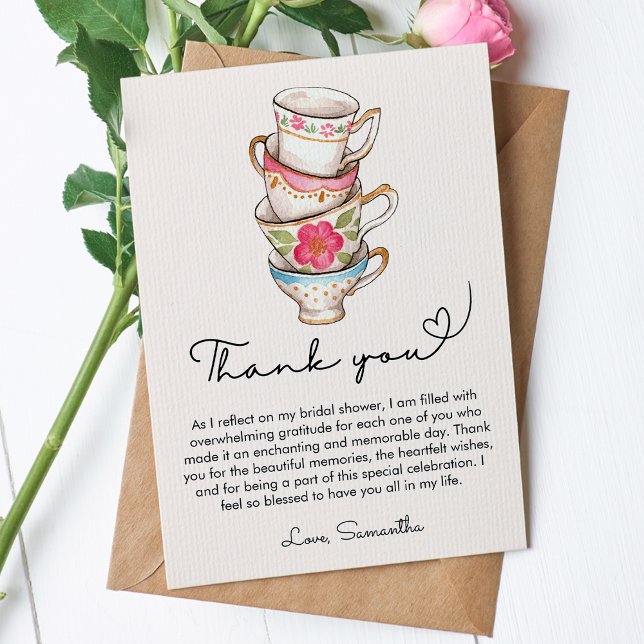 Modern Blush Tea Party Bridal Shower  Thank You Card (Creator Uploaded)