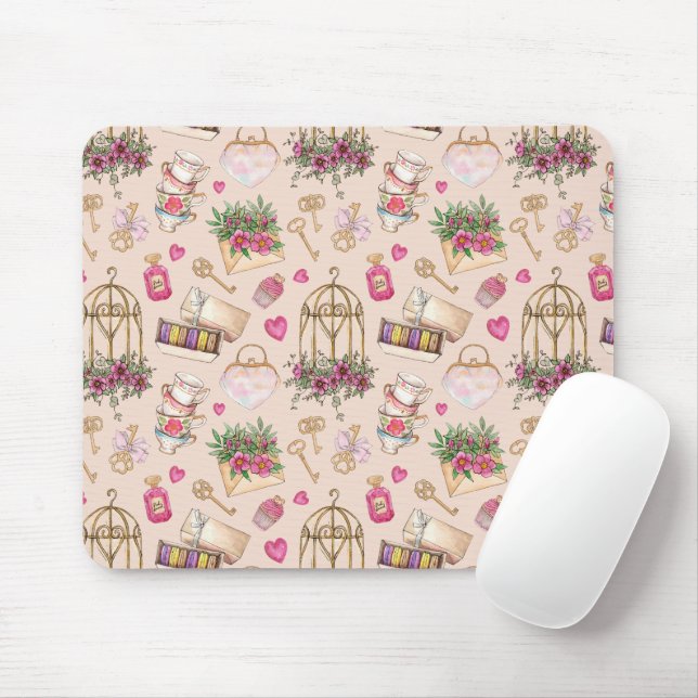 Modern Blush Tea Party Mouse Pad (With Mouse)