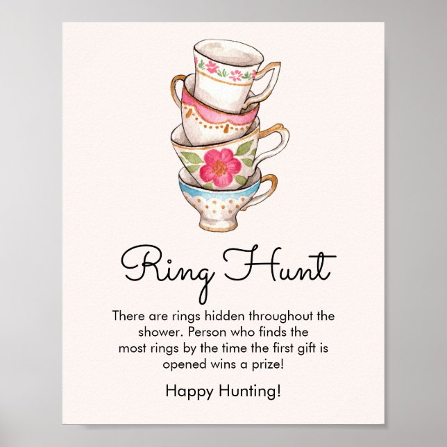 Modern Blush Tea Party Ring Hunt Game Bridal  Poster (Front)