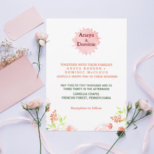 Modern blush watercolor floral Wedding Invitation