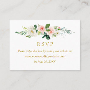 Modern Blush Wedding Gold RSVP Online Website Business Card