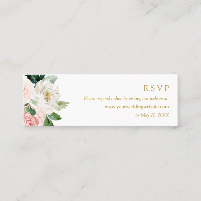 Modern Blush Wedding Gold RSVP Online Website Mini Business Card (Front)
