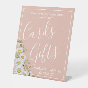 Modern Blush & White Daisies Wedding Cards & Gifts Pedestal Sign