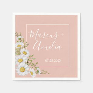Modern Blush & White Daisies Wedding Napkin