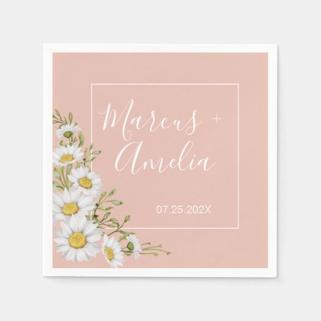 Modern  Blush & White Daisies Wedding  Napkin (Front)