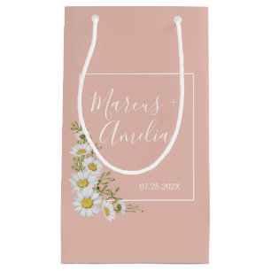 Modern  Blush & White Daisies Wedding Small Gift Bag