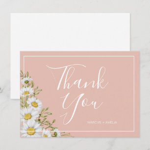 Modern Blush & White Daisies Wedding Thank You Card