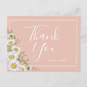 Modern Blush & White Daisies Wedding Thank You Postcard
