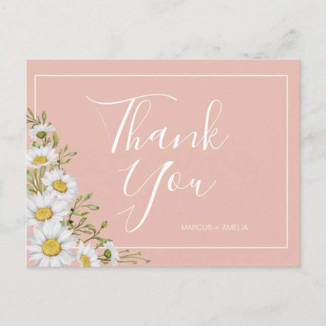 Modern  Blush & White Daisies Wedding Thank You Postcard (Front)