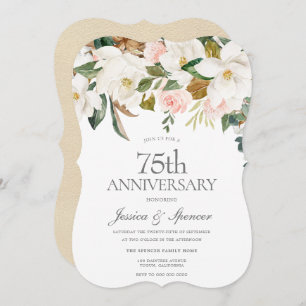 Modern Blush White Floral 75th Wedding Anniversary Invitation