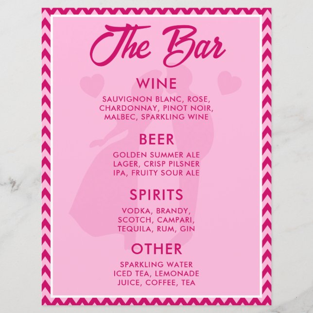 Modern BlushPink Chevron Bar Menu Wedding Tabletop (Front)