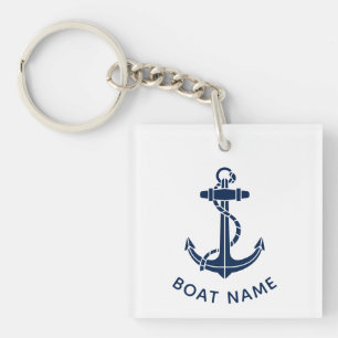 Modern Boat Anchor and Name Beach Trip Custom Key Ring