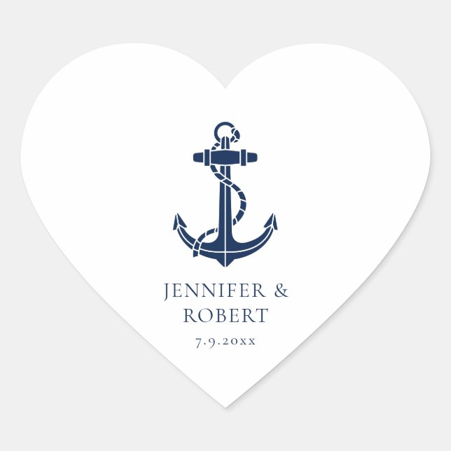 Modern Boat Anchor Beach Wedding Custom Heart Sticker (Front)
