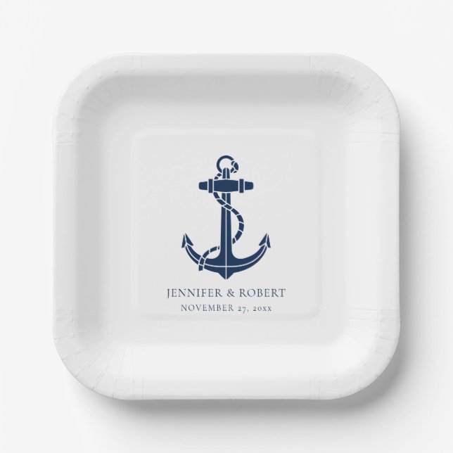 Modern Boat Anchor Beach Wedding Custom Paper Plate (Front)