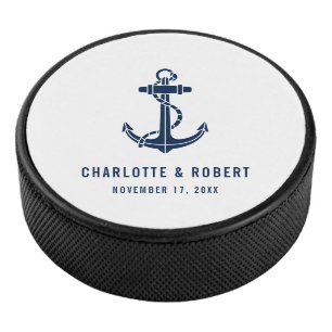Modern Boat Anchor Beach Wedding Favour Hockey Puck