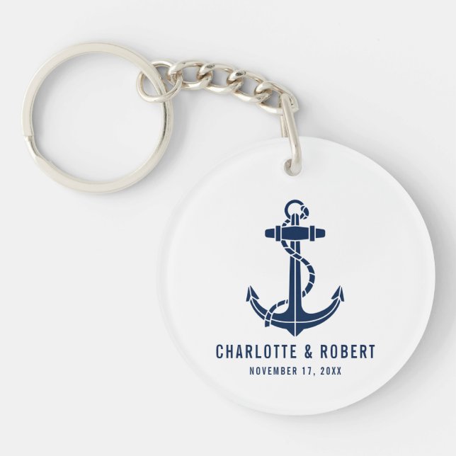 Modern Boat Anchor Beach Wedding Favour Key Ring (Front)