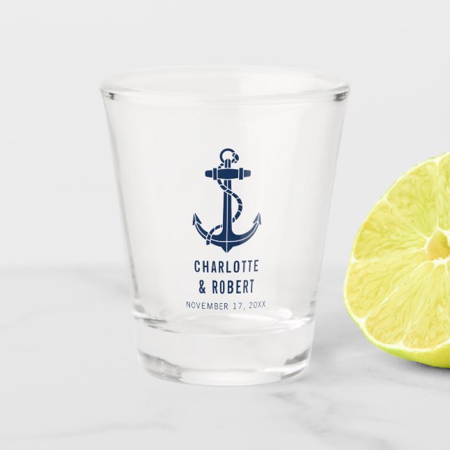 Modern Boat Anchor Beach Wedding Favour Shot Glass (Front)