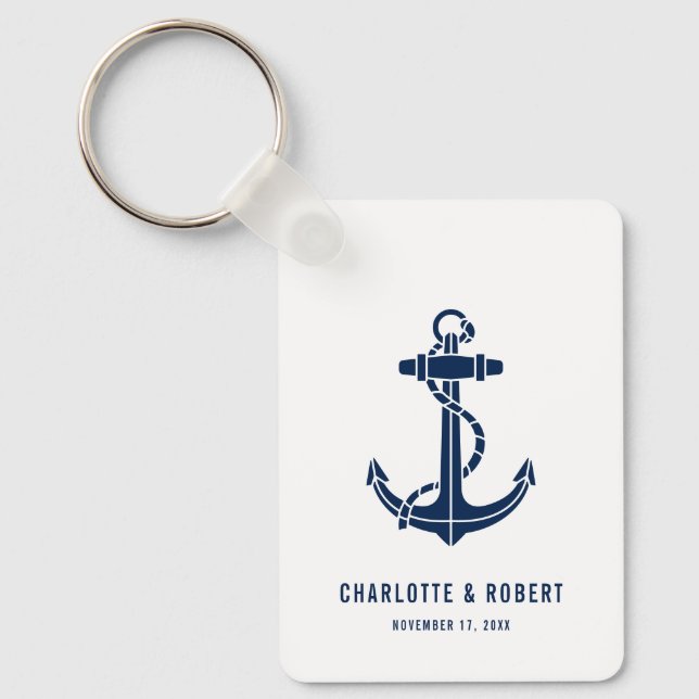 Modern Boat Anchor Beach Wedding Swag Key Ring (Front)