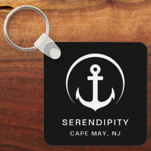 Modern Boat Anchor Black Key Ring