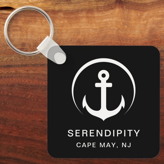 Modern Boat Anchor Black Key Ring (Front)