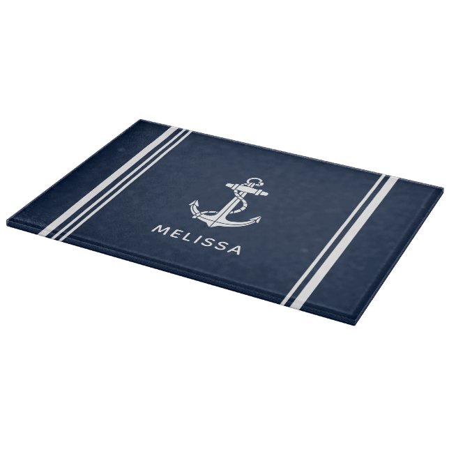 Modern Boat Anchor Personalised Cutting Board (Corner)