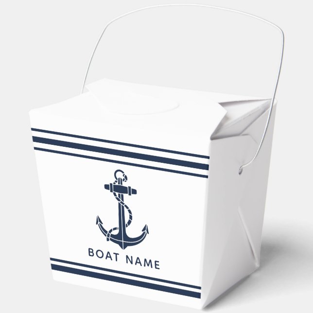 Modern Boat Name Navy Blue Anchor Custom Favour Box (Front)