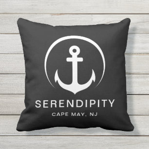 Modern Boat Nautical Anchor Black Cushion