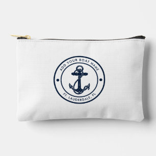 Modern Boating Anchor Boat Name Navy Blue Custom Accessory Pouch