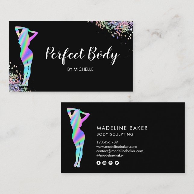 Modern Body Sculpting Fitness Waist Holographic Business Card (Front/Back)