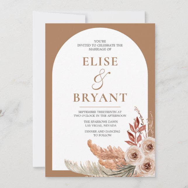 Modern Bohemian Arch Floral Wedding Invitation (Front)