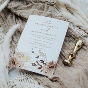 Modern Bohemian Beige Floral Wedding Invitation
