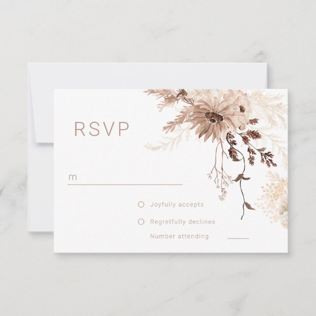 Modern Bohemian Beige Floral Wedding RSVP Card (Front)