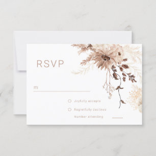 Modern Bohemian Beige Floral Wedding RSVP Card