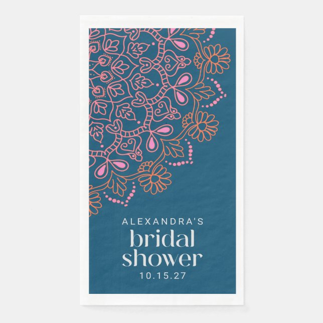 Modern Bohemian Blue Mandala Bridal Shower Custom Napkin (Front)