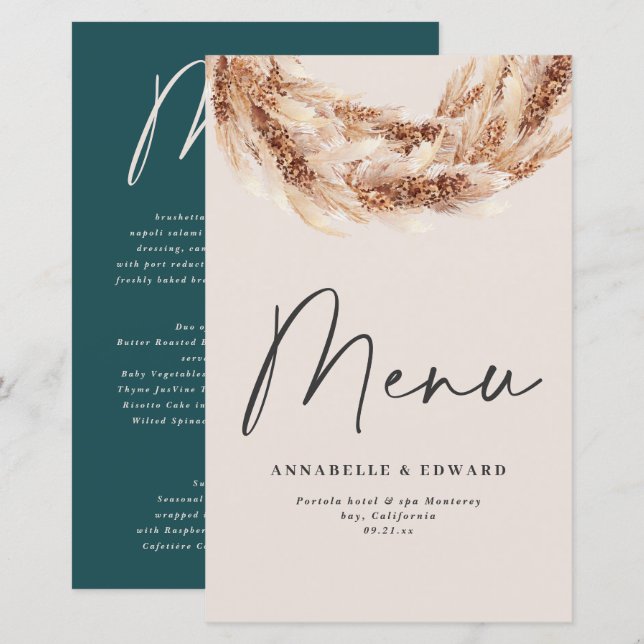 Modern bohemian botanical pampas grass wedding (Front/Back)