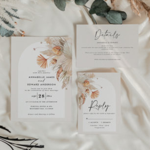 Modern bohemian botanical pampas grass wedding RSVP card