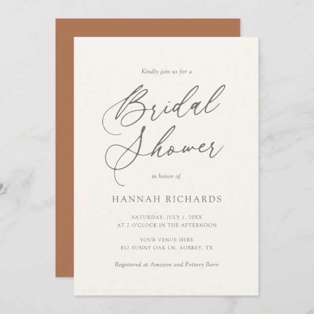 Modern Bohemian Burnt Orange Bridal Shower Invitat Invitation (Front/Back)